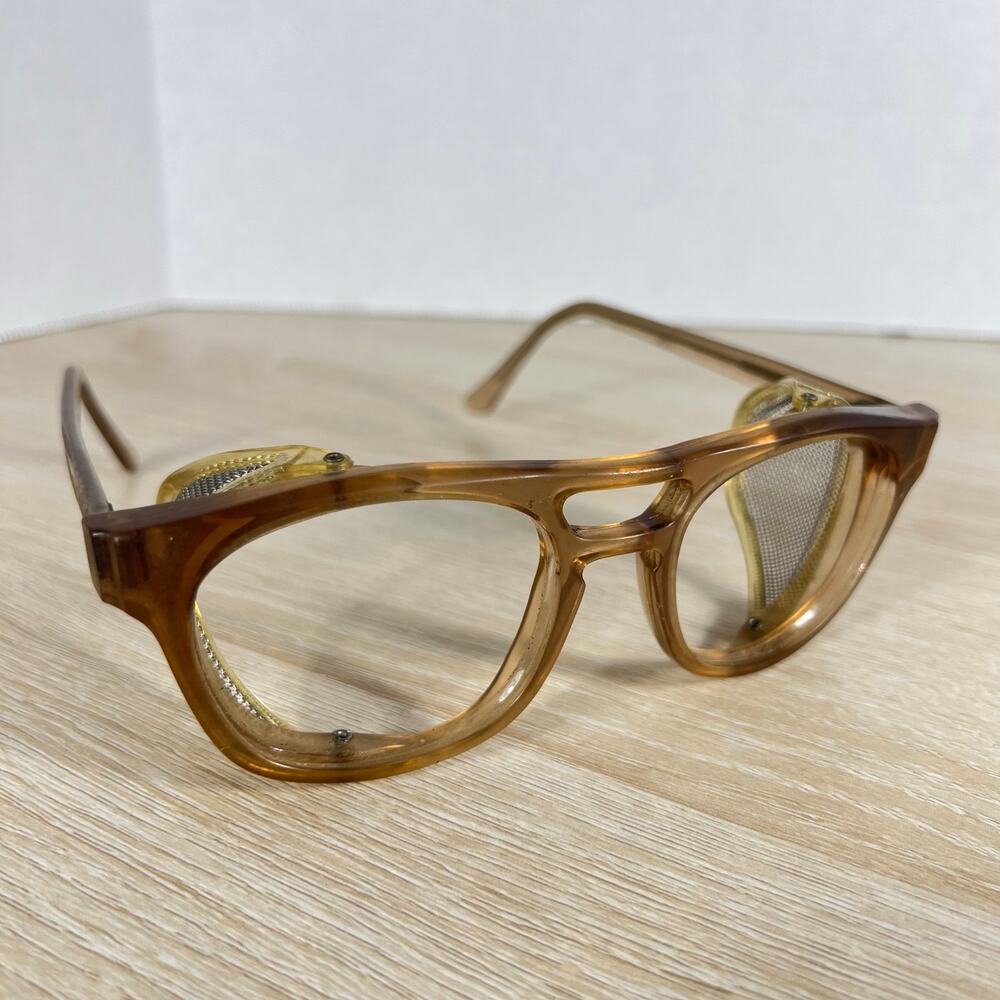 Vintage Titmus Flexi-Fit Z87 6 Safety Glasses Light Brown Horn Rimmed 52-20